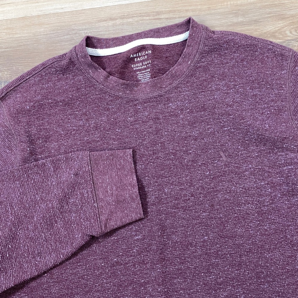 American Eagle Thermal Shirt Mens XXL Waffle Knit Super Soft Standard Burgundy
